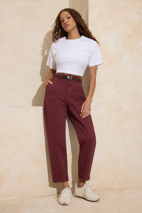 TRENDYOLMİLLA Dames Bordeaux Effen Barrel Hoge taille Jeans - Image 4