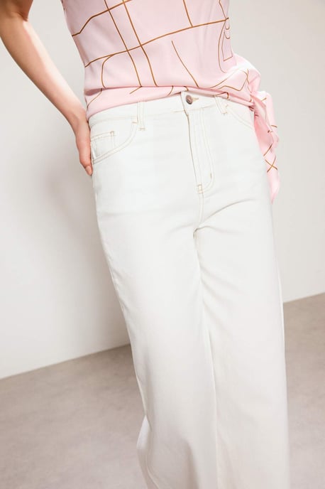 TRENDYOLMİLLA Dames Ecru Effen Wijde pijp Hoge taille Jeans - Image 2