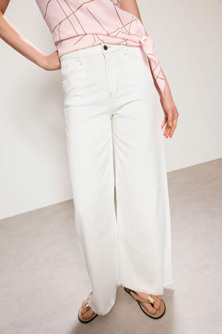 TRENDYOLMİLLA Dames Ecru Effen Wijde pijp Hoge taille Jeans - Image 3