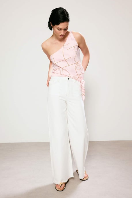 TRENDYOLMİLLA Dames Ecru Effen Wijde pijp Hoge taille Jeans - Image 5