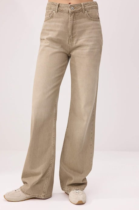 TRENDYOLMİLLA Dames Beige Effen Wijde pijp Hoge taille Jeans - Image 2