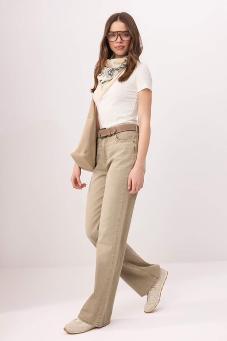 TRENDYOLMİLLA Dames Beige Effen Wijde pijp Hoge taille Jeans - Image 4