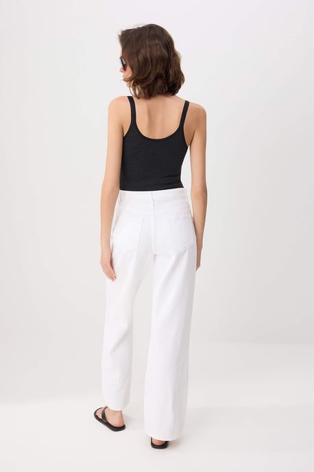 TRENDYOLMİLLA Dames Wit Effen Wijde pijp Hoge taille Jeans - Image 3
