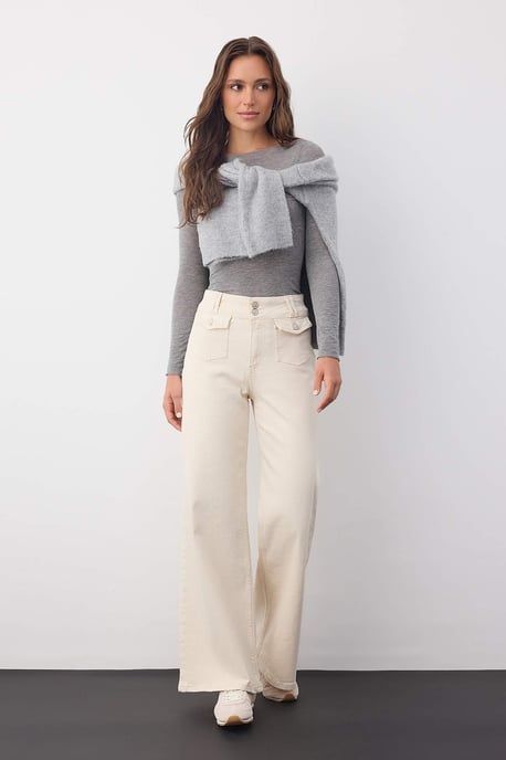 TRENDYOLMİLLA Dames Ecru Effen Wijde pijp Hoge taille Jeans - Image 4