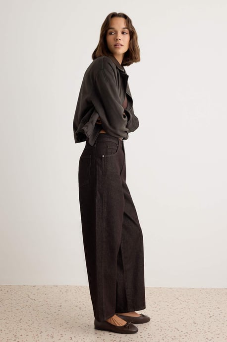 TRENDYOLMİLLA Dames Bruin Effen Barrel Normale taille Jeans - Image 4