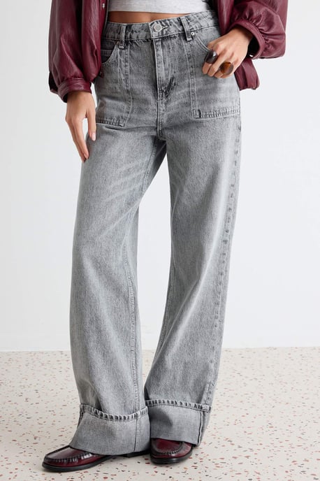 TRENDYOLMİLLA Dames Grijs Effen Wijde pijp Hoge taille Jeans - Image 2
