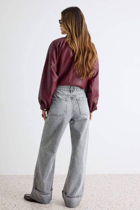 TRENDYOLMİLLA Dames Grijs Effen Wijde pijp Hoge taille Jeans - Image 3