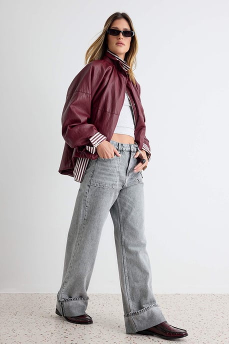 TRENDYOLMİLLA Dames Grijs Effen Wijde pijp Hoge taille Jeans - Image 6