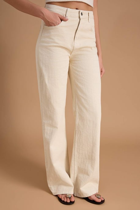 TRENDYOLMİLLA Dames Ecru Effen Wijde pijp Hoge taille Jeans - Image 2