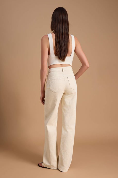 TRENDYOLMİLLA Dames Ecru Effen Wijde pijp Hoge taille Jeans - Image 3