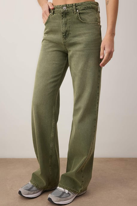 TRENDYOLMİLLA Dames Kaki Effen Wijde pijp Hoge taille Jeans - Image 2