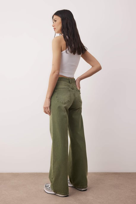 TRENDYOLMİLLA Dames Kaki Effen Wijde pijp Hoge taille Jeans - Image 3