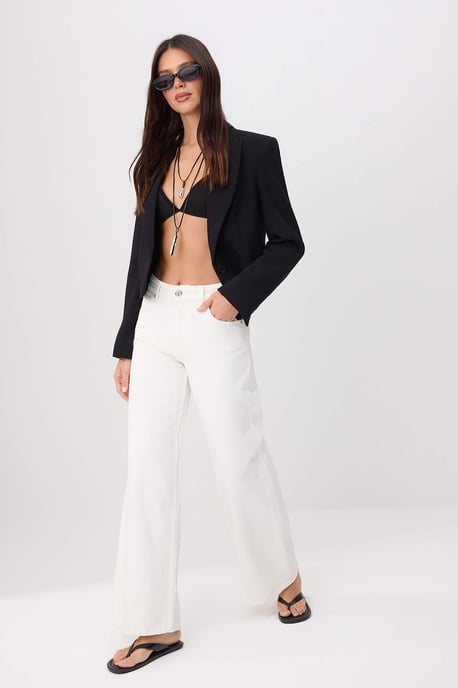 TRENDYOLMİLLA Dames Ecru Effen Wijde pijp Hoge taille Jeans - Image 1