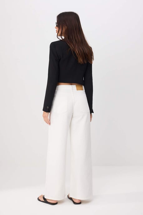 TRENDYOLMİLLA Dames Ecru Effen Wijde pijp Hoge taille Jeans - Image 3