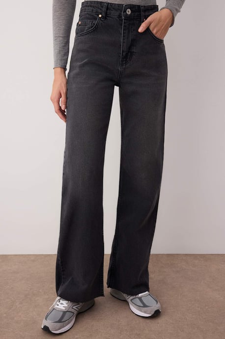 TRENDYOLMİLLA Dames Zwart Effen Wijde pijp Hoge taille Jeans - Image 2