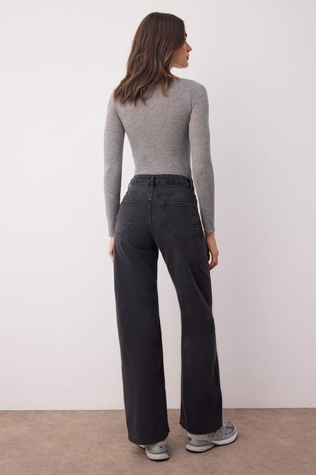 TRENDYOLMİLLA Dames Zwart Effen Wijde pijp Hoge taille Jeans - Image 3