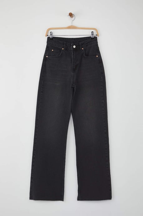 TRENDYOLMİLLA Dames Zwart Effen Wijde pijp Hoge taille Jeans - Image 4
