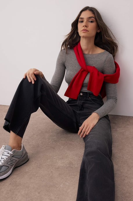 TRENDYOLMİLLA Dames Zwart Effen Wijde pijp Hoge taille Jeans - Image 6