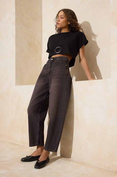 TRENDYOLMİLLA Dames Bruin Effen Barrel Hoge taille Jeans - Image 6