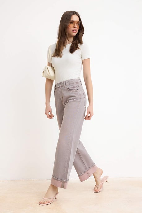 TRENDYOLMİLLA Dames Roze Effen Wijde pijp Hoge taille Jeans - Image 1