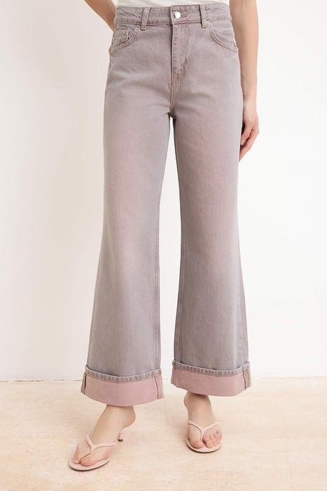 TRENDYOLMİLLA Dames Roze Effen Wijde pijp Hoge taille Jeans - Image 2