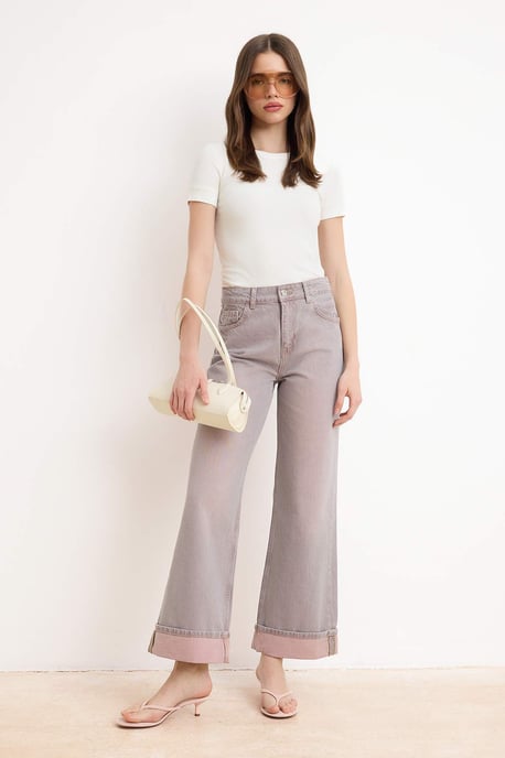 TRENDYOLMİLLA Dames Roze Effen Wijde pijp Hoge taille Jeans - Image 4