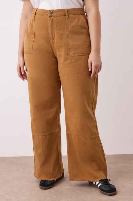 Trendyol Curve Dames Geel Effen Wijde pijp Hoge taille Grote maten Jeans - Image 2