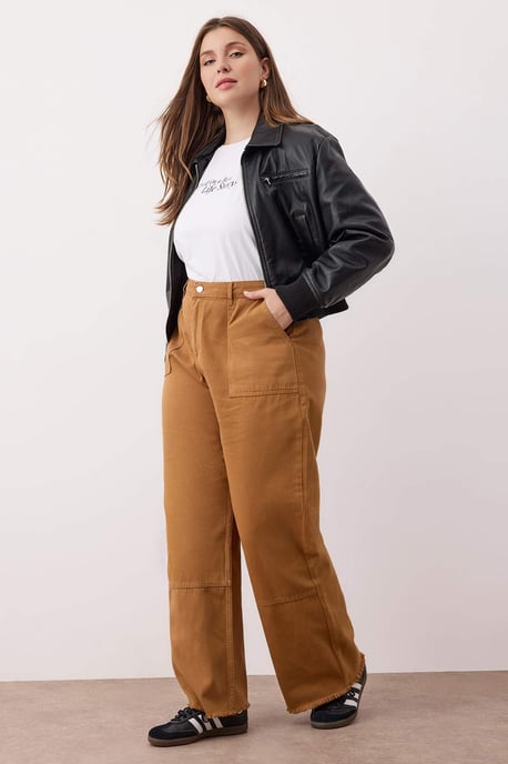 Trendyol Curve Dames Geel Effen Wijde pijp Hoge taille Grote maten Jeans - Image 6