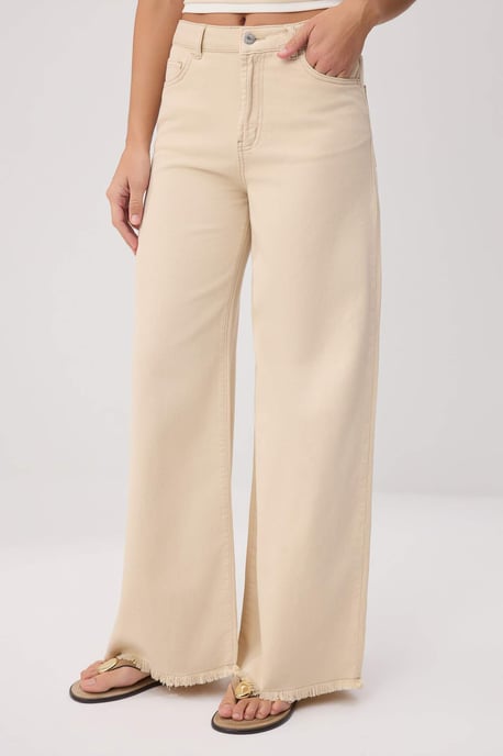 TRENDYOLMİLLA Dames Beige Effen Wijde pijp Hoge taille Jeans - Image 2