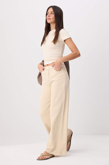 TRENDYOLMİLLA Dames Beige Effen Wijde pijp Hoge taille Jeans - Image 4