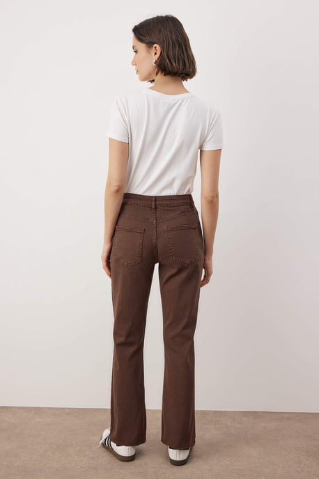 TRENDYOLMİLLA Women's Brown Plain Straight High Waist Jeans - Image 3