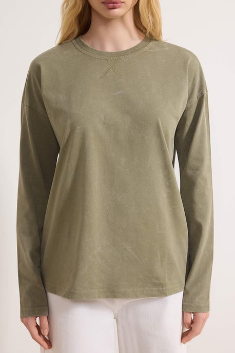 TRENDYOLMİLLA Dames Kaki Effen Lang Relaxed fit T-shirts - Image 2
