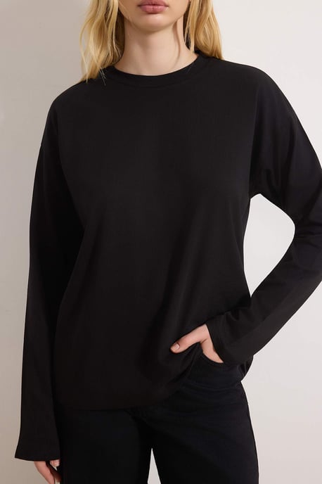 TRENDYOLMİLLA Dam Svart Enfärgad Lång Relaxed fit T-shirts - Image 2