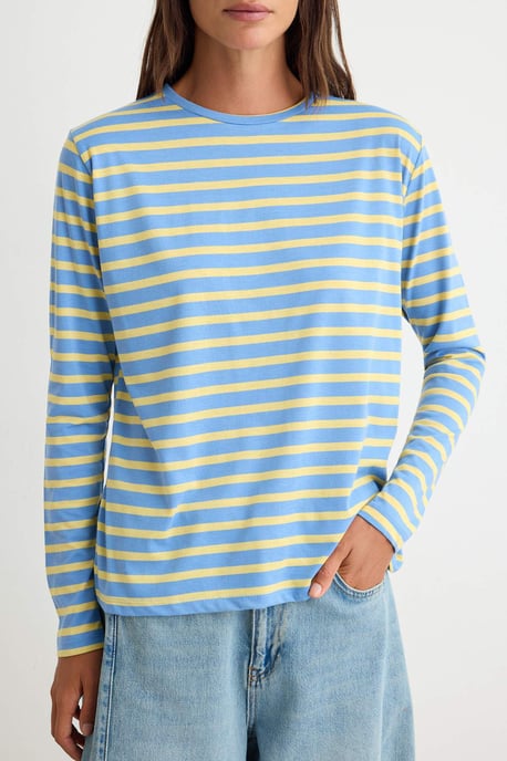 TRENDYOLMİLLA Women's Blue Striped Long Regular fit T-Shirts - Image 2