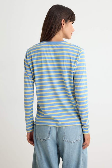 TRENDYOLMİLLA Women's Blue Striped Long Regular fit T-Shirts - Image 3
