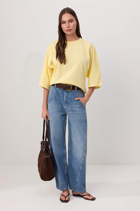 TRENDYOLMİLLA Dam Gul Enfärgad Trekvartsärm Oversize T-shirts - Image 2
