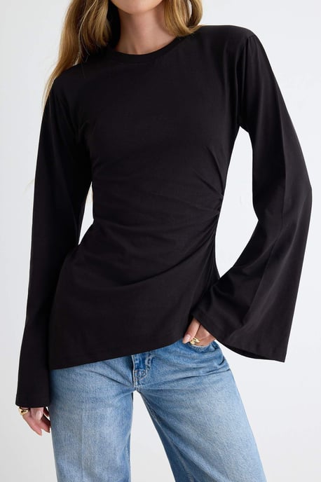 TRENDYOLMİLLA Dam Svart Enfärgad Lång Figursydd T-shirts - Image 2