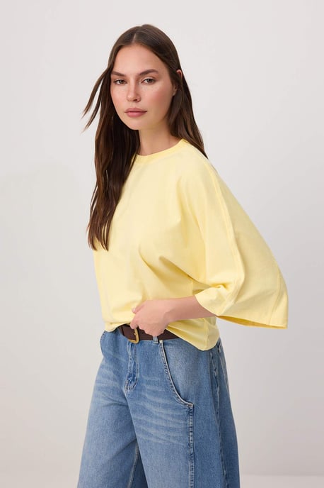 TRENDYOLMİLLA Dam Gul Enfärgad Trekvartsärm Oversize T-shirts - Image 5