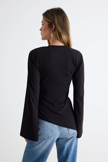 TRENDYOLMİLLA Dam Svart Enfärgad Lång Figursydd T-shirts - Image 3