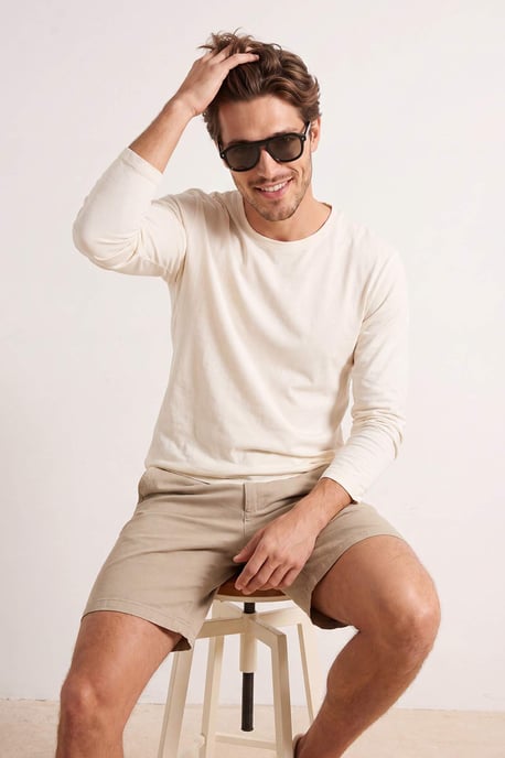 TRENDYOL MAN Heren Beige Effen Lang Regular fit T-shirts - Image 1