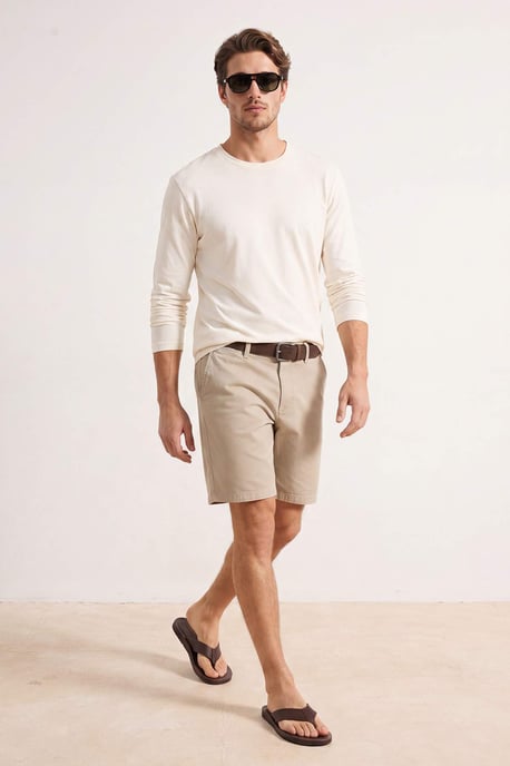TRENDYOL MAN Heren Beige Effen Lang Regular fit T-shirts - Image 2