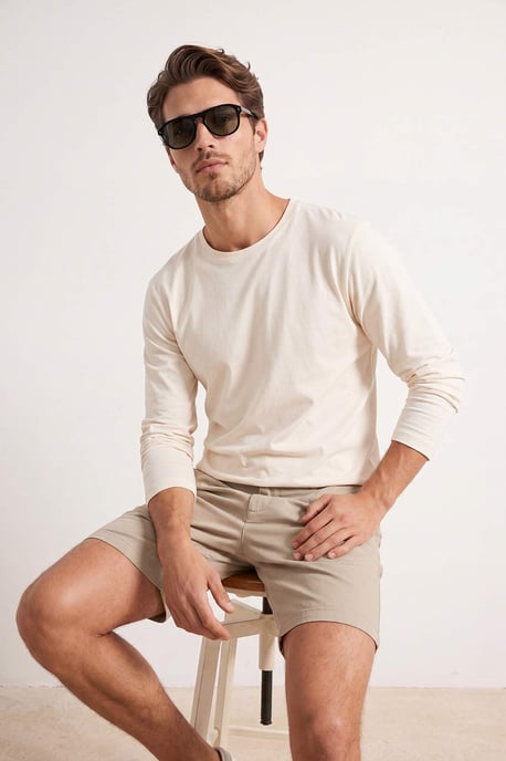 TRENDYOL MAN Heren Beige Effen Lang Regular fit T-shirts - Image 6