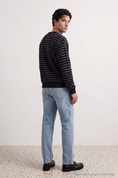 TRENDYOL MAN Heren Zwart Gestreept Lang Regular fit T-shirts - Image 3