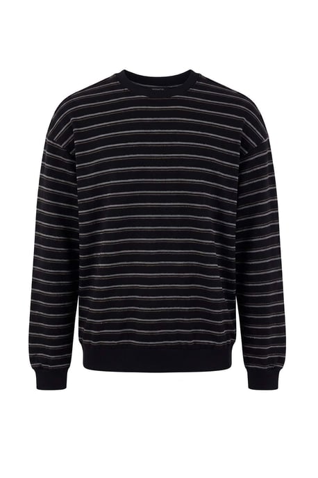TRENDYOL MAN Heren Zwart Gestreept Lang Regular fit T-shirts - Image 4