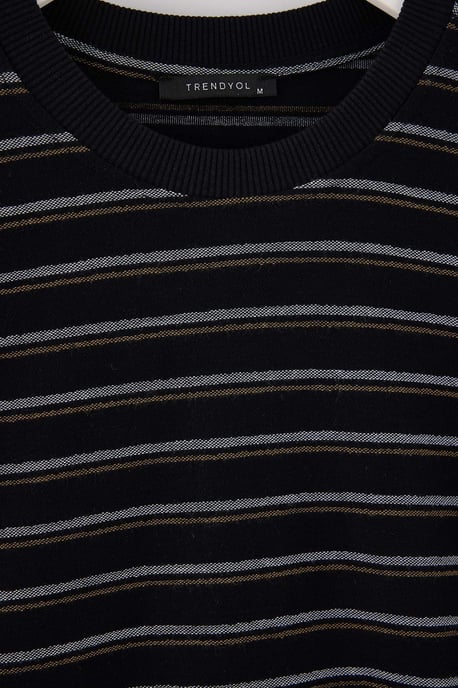 TRENDYOL MAN Heren Zwart Gestreept Lang Regular fit T-shirts - Image 5