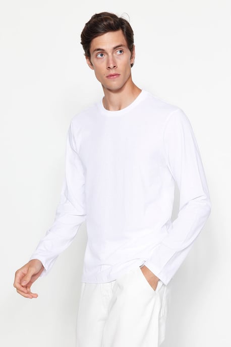 TRENDYOL MAN Men's White Plain Long Regular fit T-Shirts - Image 2