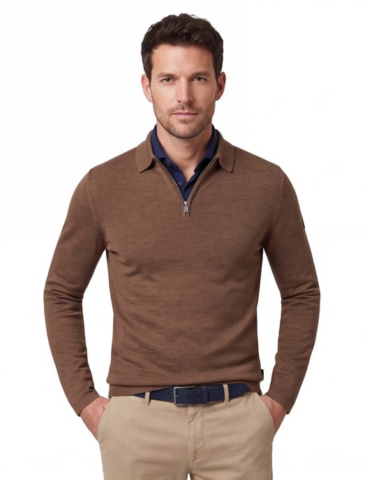 Poloshirt Cavallaro bruin merinowol - Image 1