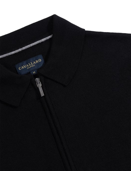 Poloshirt Cavallaro zwart merinowol met rits - Image 3