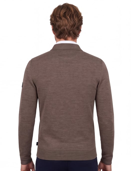 Poloshirt Cavallaro bruin merinowol met rits - Image 2