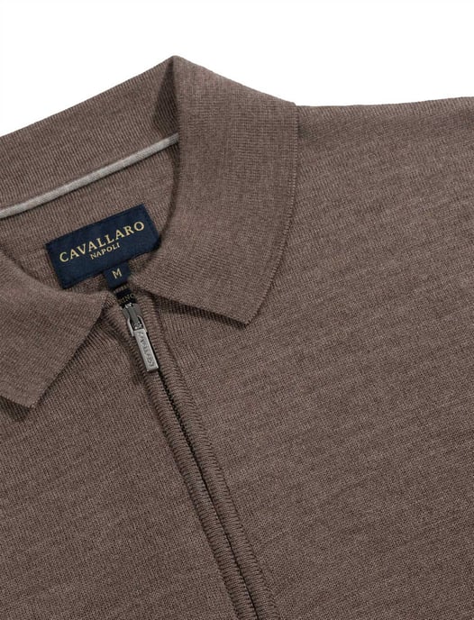 Poloshirt Cavallaro bruin merinowol met rits - Image 3